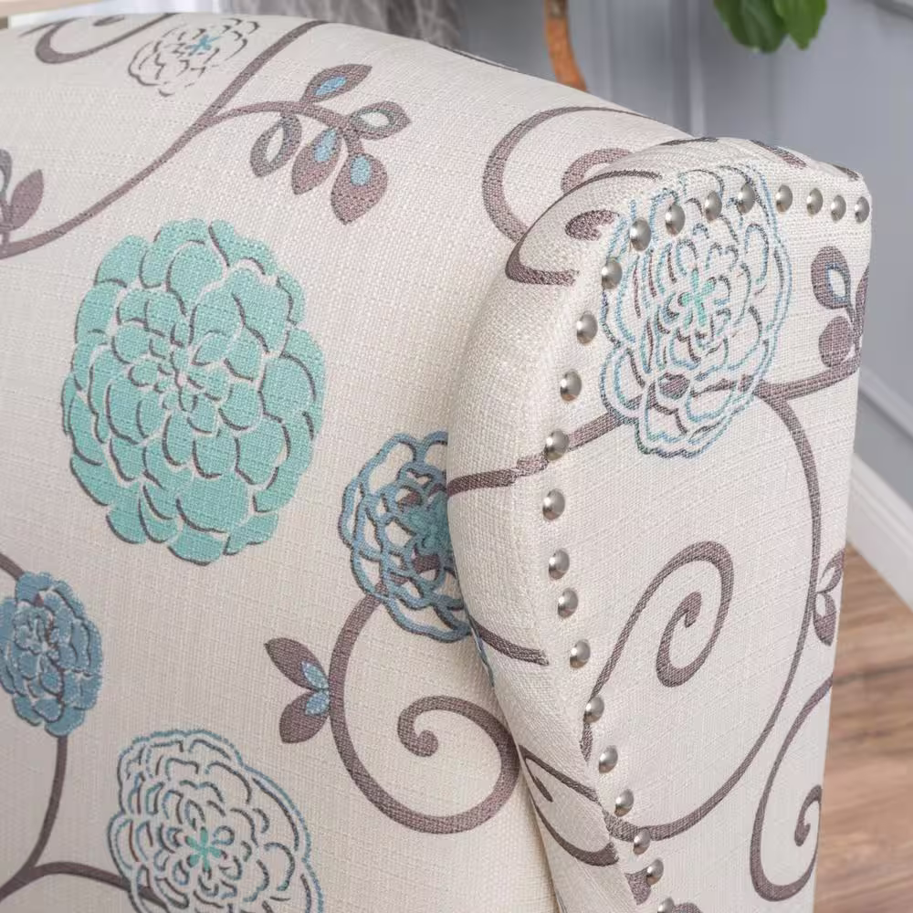 Noble House 26.5 inches Width Big and Tall White/Blue Polyester Wing Chair Recliner