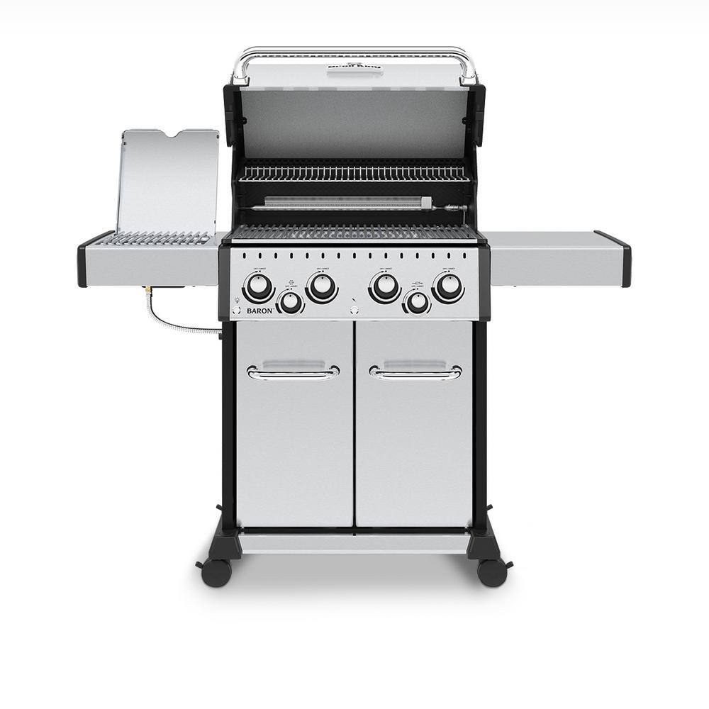 Broil King Baron S 490 Pro IR 4-Burner Propane Gas Grill in Stainless Steel with Infrared Side Burner and Rear Rotisserie Burner