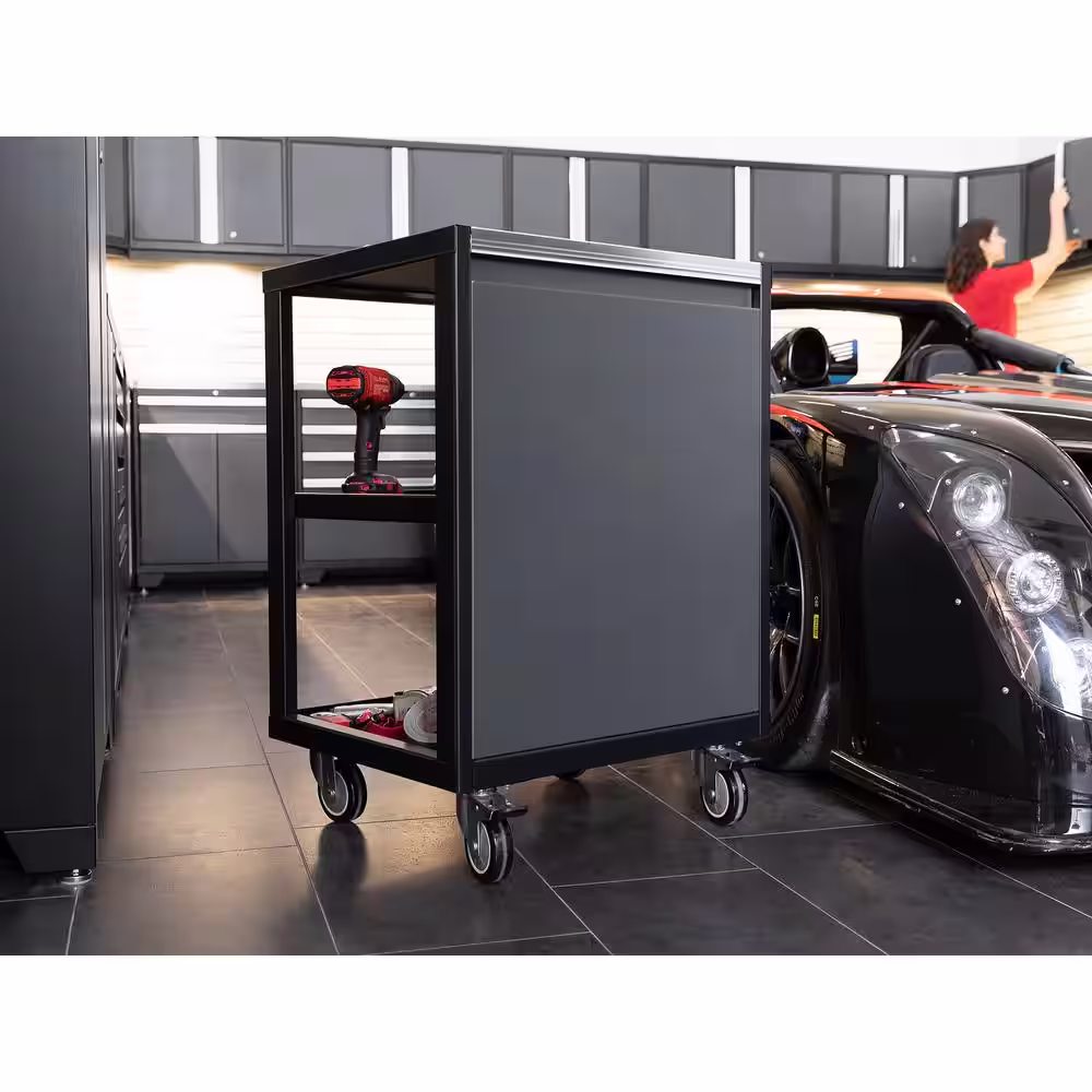 NewAge Products Pro Series 24 in. W x 34.25 in. H x 20.5 in. D 18-Gauge Steel Utility Cart in Platinum