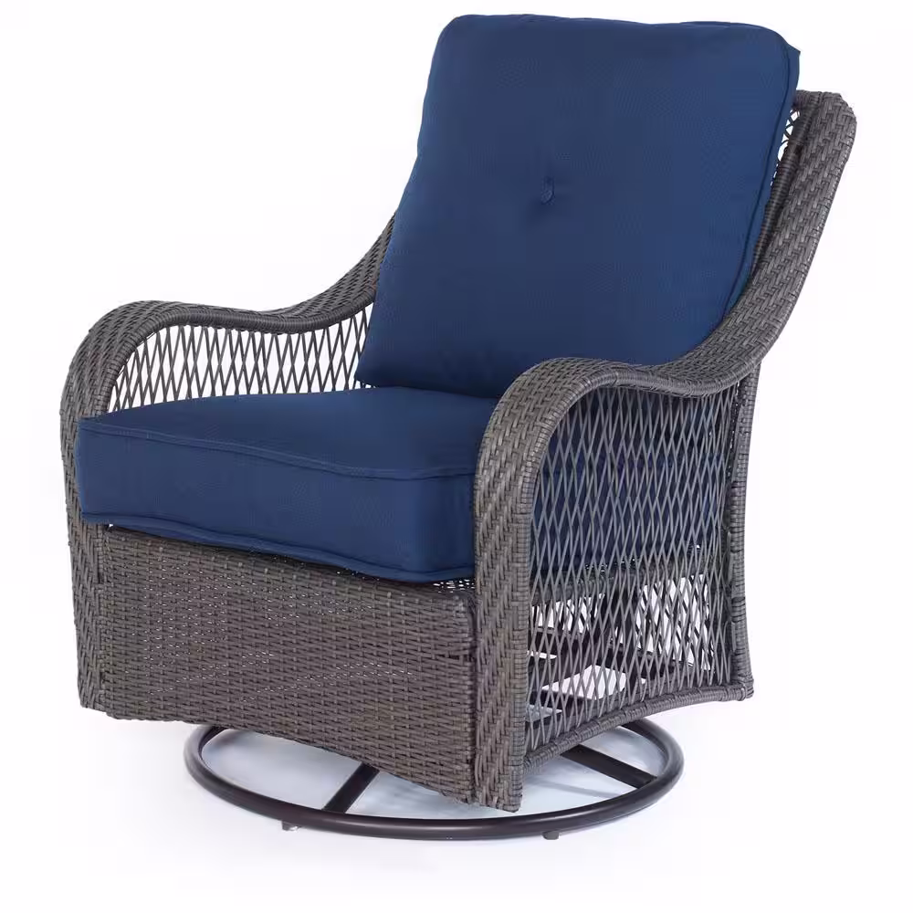 Cambridge Merritt 4-Piece All-Weather Wicker Patio Conversation Set with Navy Blue Cushions