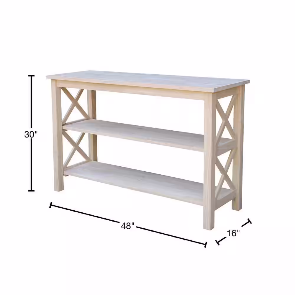 International Concepts Hampton 48 in. Unfinished Standard Rectangle Wood Console Table with Shelves