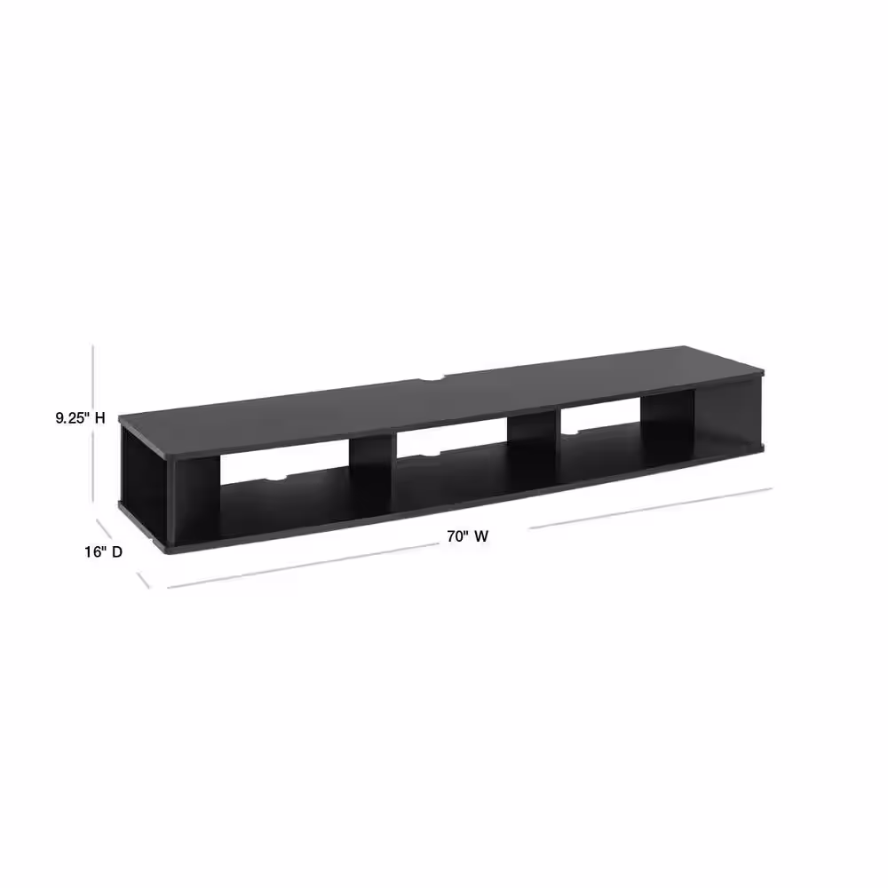 Prepac 70 in. Black Composite Floating TV Stand Fits TVs Up to 75 in. with Wall Mount Feature