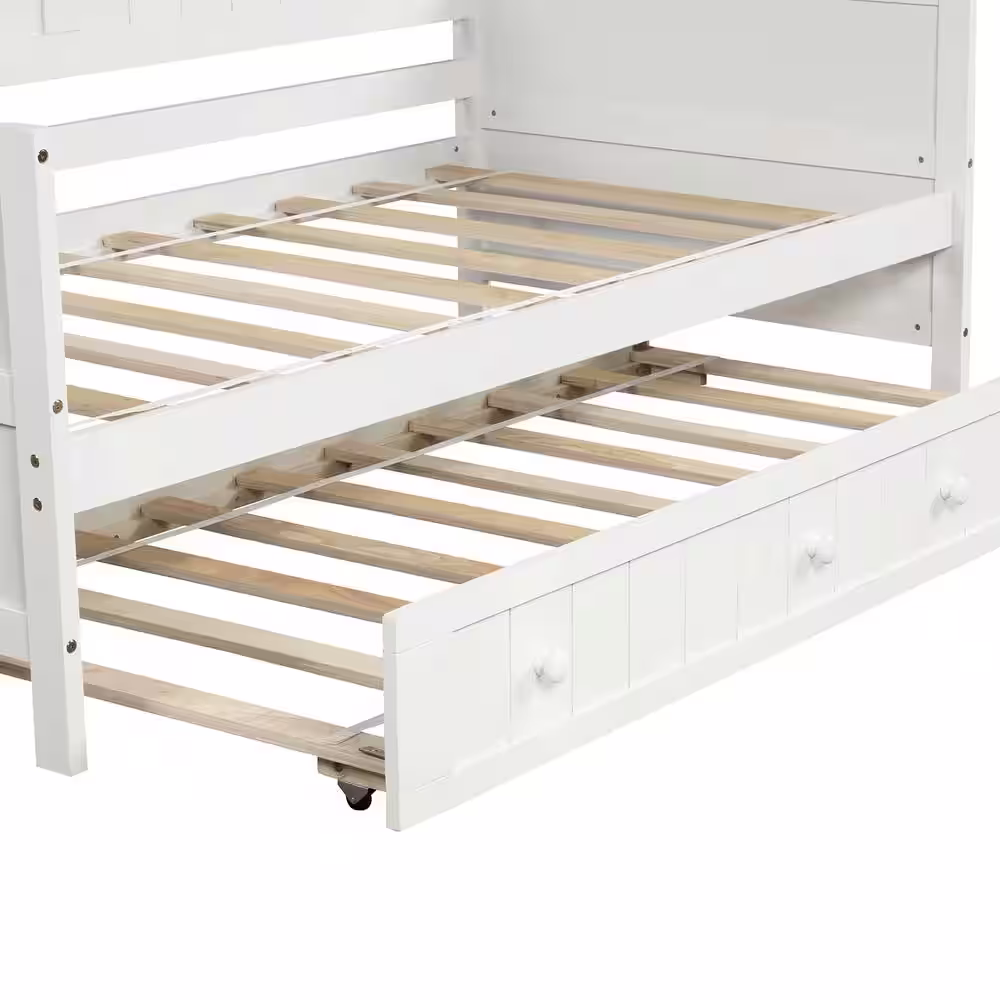 Harper & Bright Designs White Twin Wood Daybed with Trundle