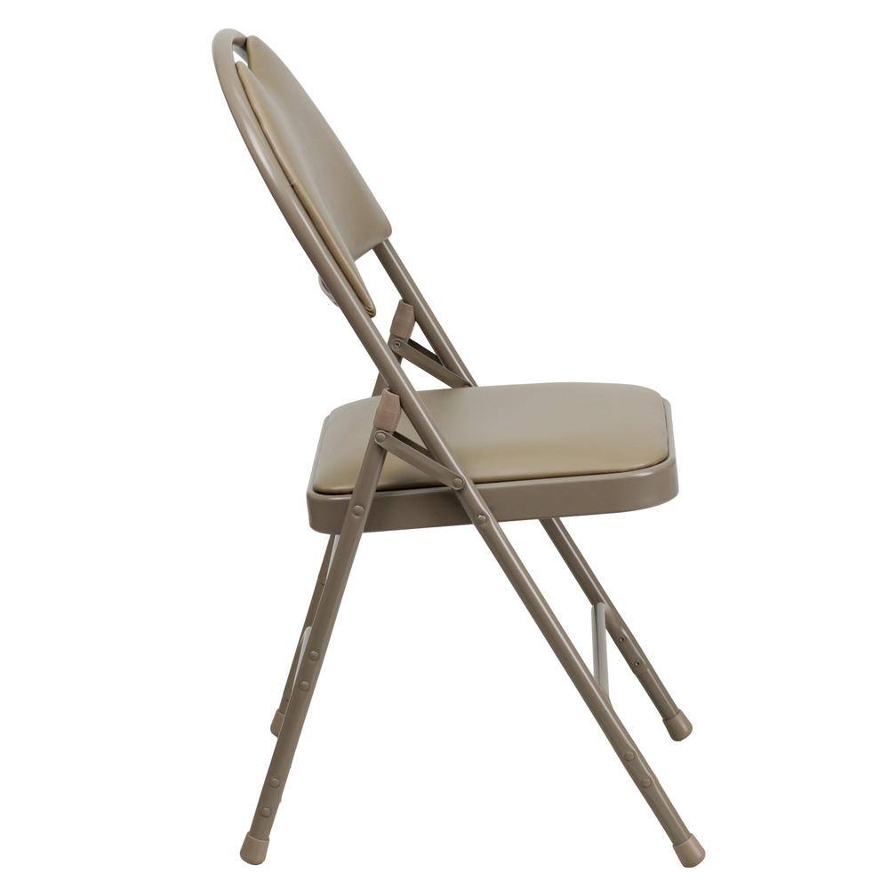 Flash Furniture Hercules Series Extra Large Ultra-Premium Triple Braced Beige Vinyl Metal Folding Chair with Easy-Carry Handle
