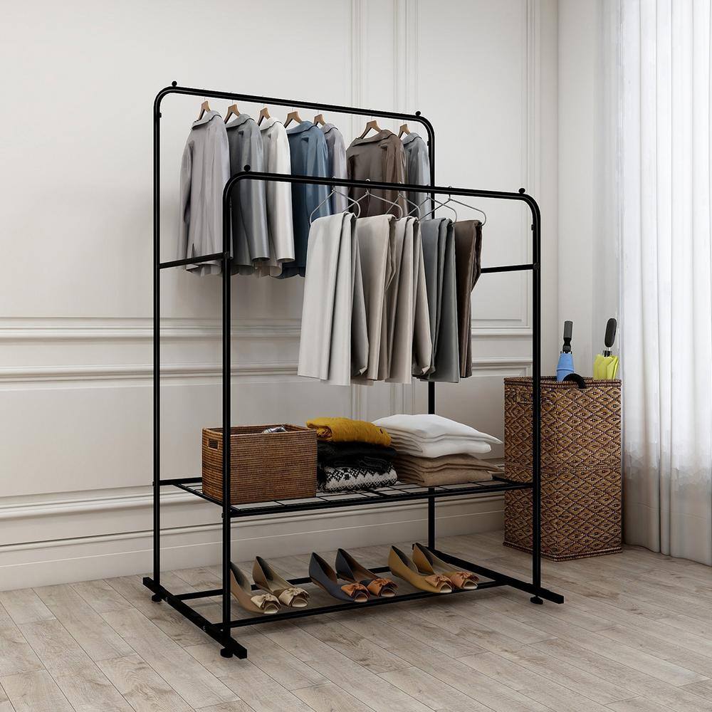 None Black Metal Clothes Rack 43.30 in. W x 60.24 in. H