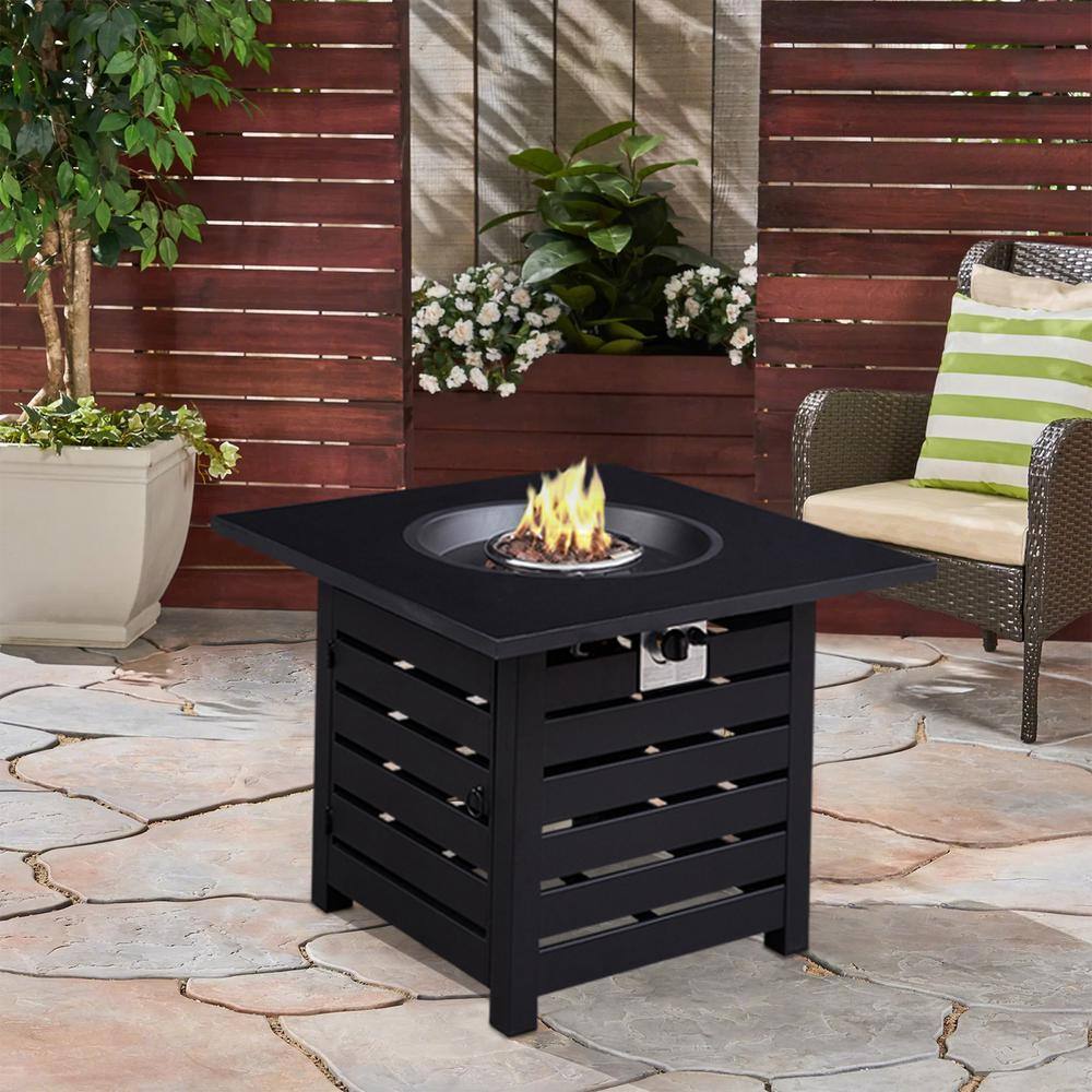 maocao hoom 32 in. x 24 in. 40000 BTU Square Black Metal Propane Gas Fire Pit Table with Gray Table Top