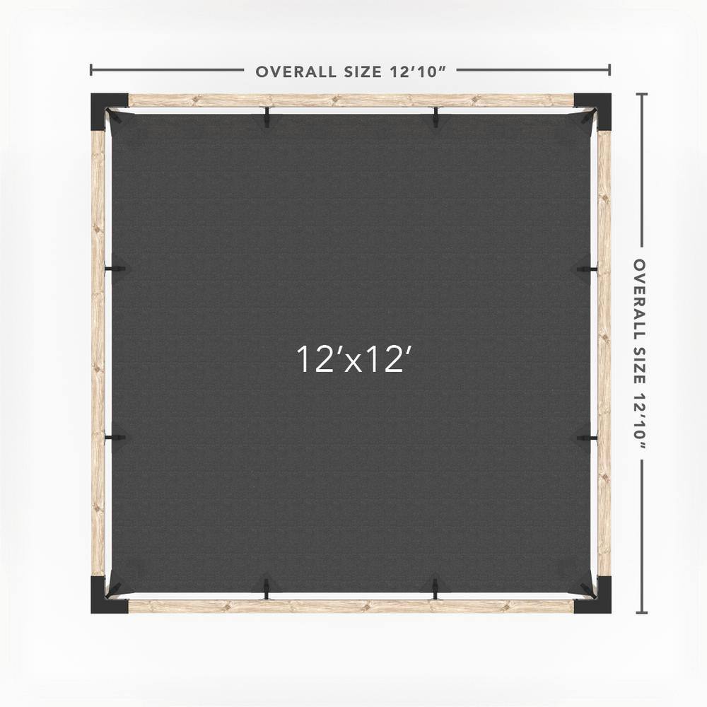 TOJA GRID 12 ft. L x 12 ft. W Pergola Kit with 4x4 KNECT Post Wall and Denim Shade Sail, 4x4 Wood Posts