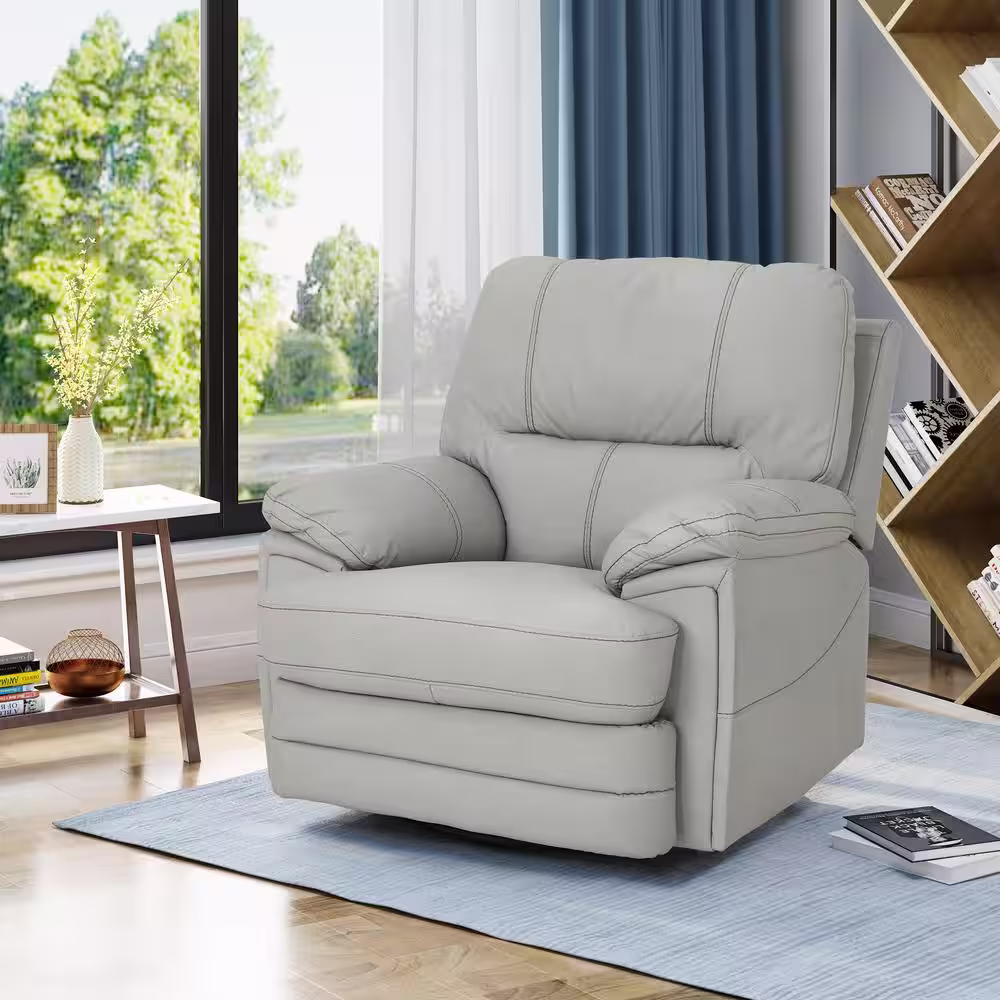 Noble House Elodie 40 in. Width Big and Tall Light Gray Faux Leather Power Reclining Wall Hugger Recliner