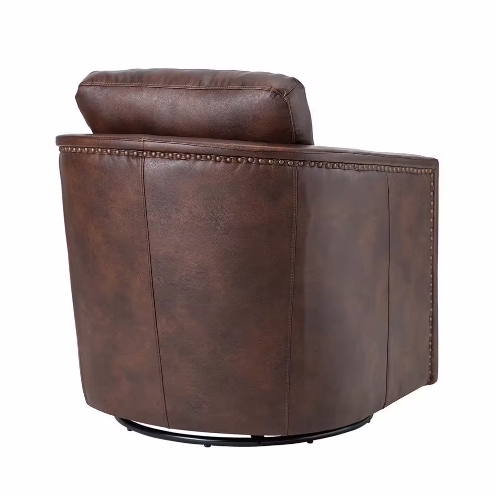 ARTFUL LIVING DESIGN Elvira 28.74'' Wide Choclate Genuine Leather Swivel Chair with Squared Arms Set of 2