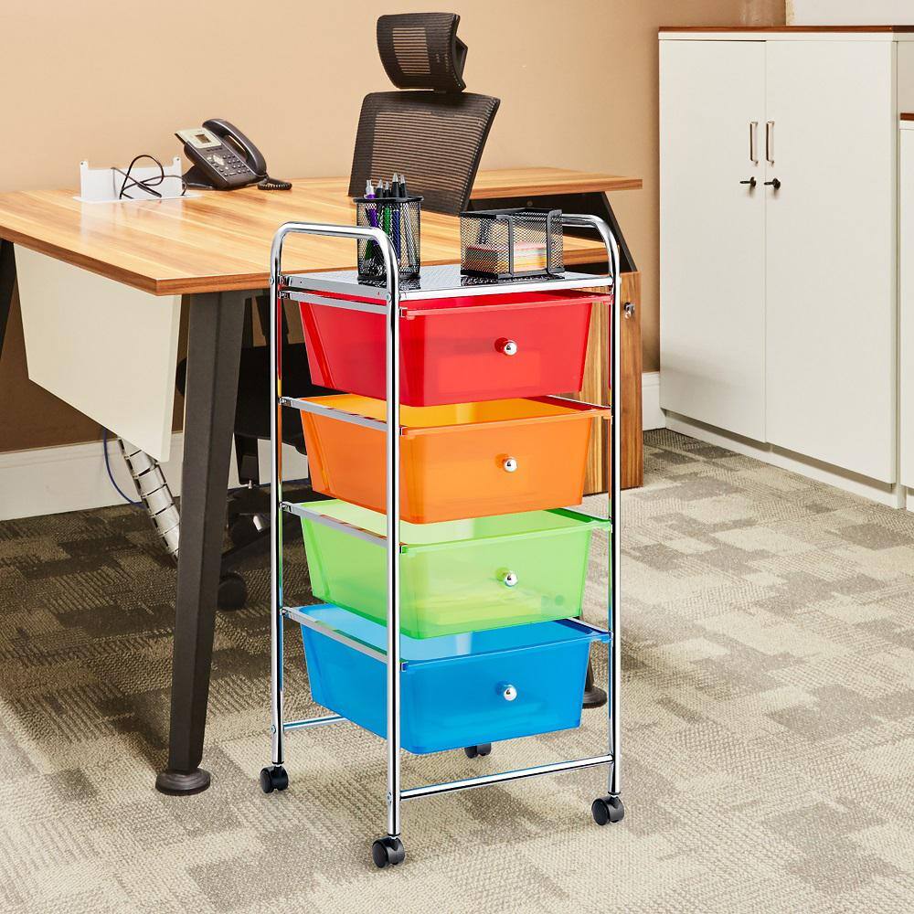Costway 12.5 in. W x 30 in. H Red Plastic 4-Drawer Cart Storage Bin Organizer Rolling
