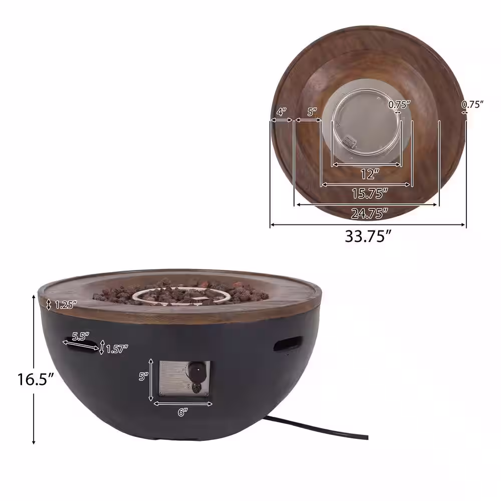 Noble House Gebo Dark Gray Bowl Stone Fire Pit with Tank Holder