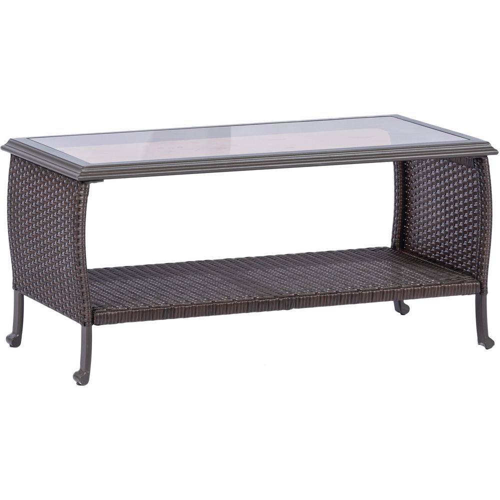 Hanover Madrid 4-Piece Wicker Patio Conversation Set w/ Red Cushions, 2 Swivel Chairs, Loveseat, Coffee Table, All-Weather