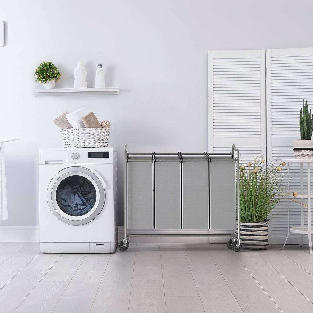 None 32.3 in. W x 17.5 in. D x 33 in. H Fabric Laundry Basket Hamper with Wheels Silver