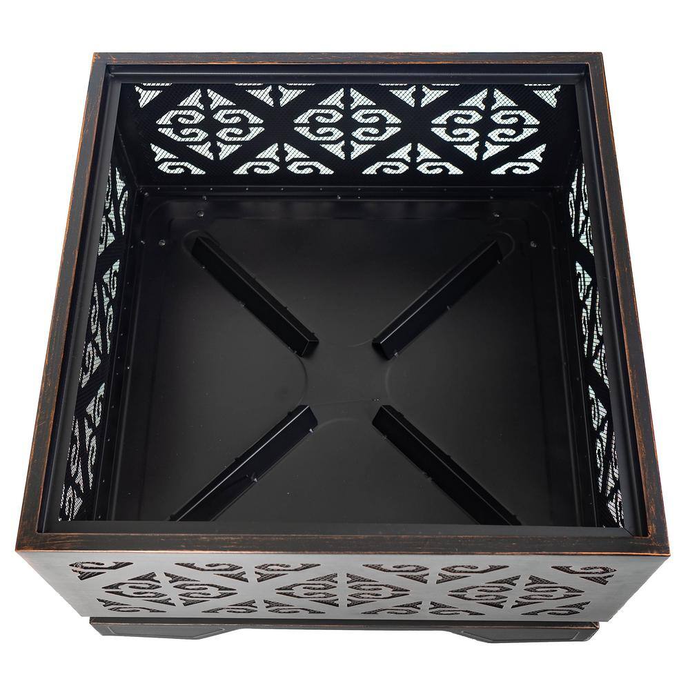 Pleasant Hearth Vienna 26 in. W x 26 in. H Square Steel Wood Burning Rubbed Bronze Fire Pit