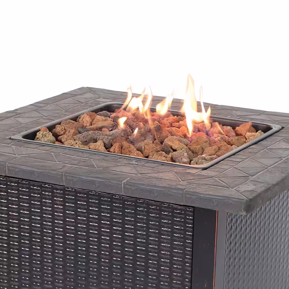 Endless Summer 30 in. W Bronze Finish Steel Base Faux Slate Mantel LP Gas Fire Pit with Electronic Igition and Lava Rocks