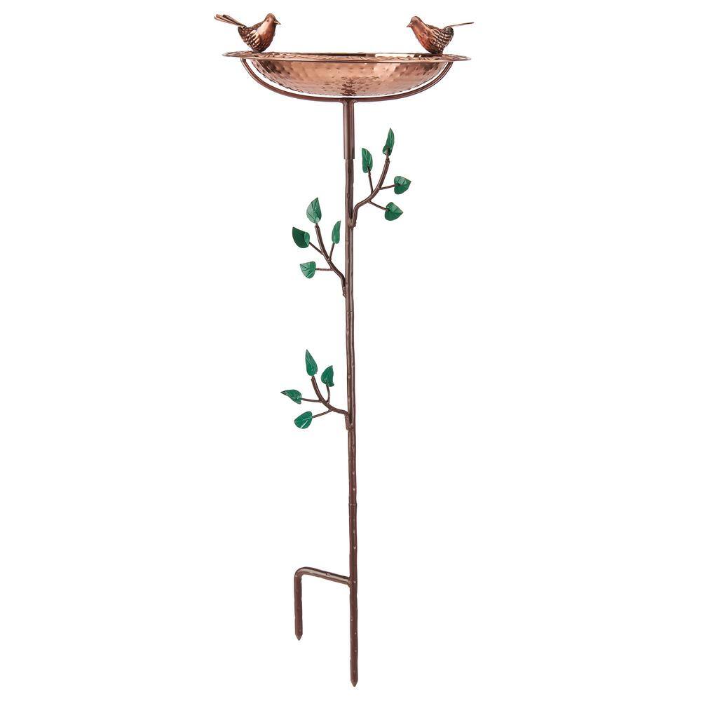 Good Directions Pure Copper Birdbath, Featuring Two Copper Birds and a Tree Themed Multi-Pronged Garden Pole