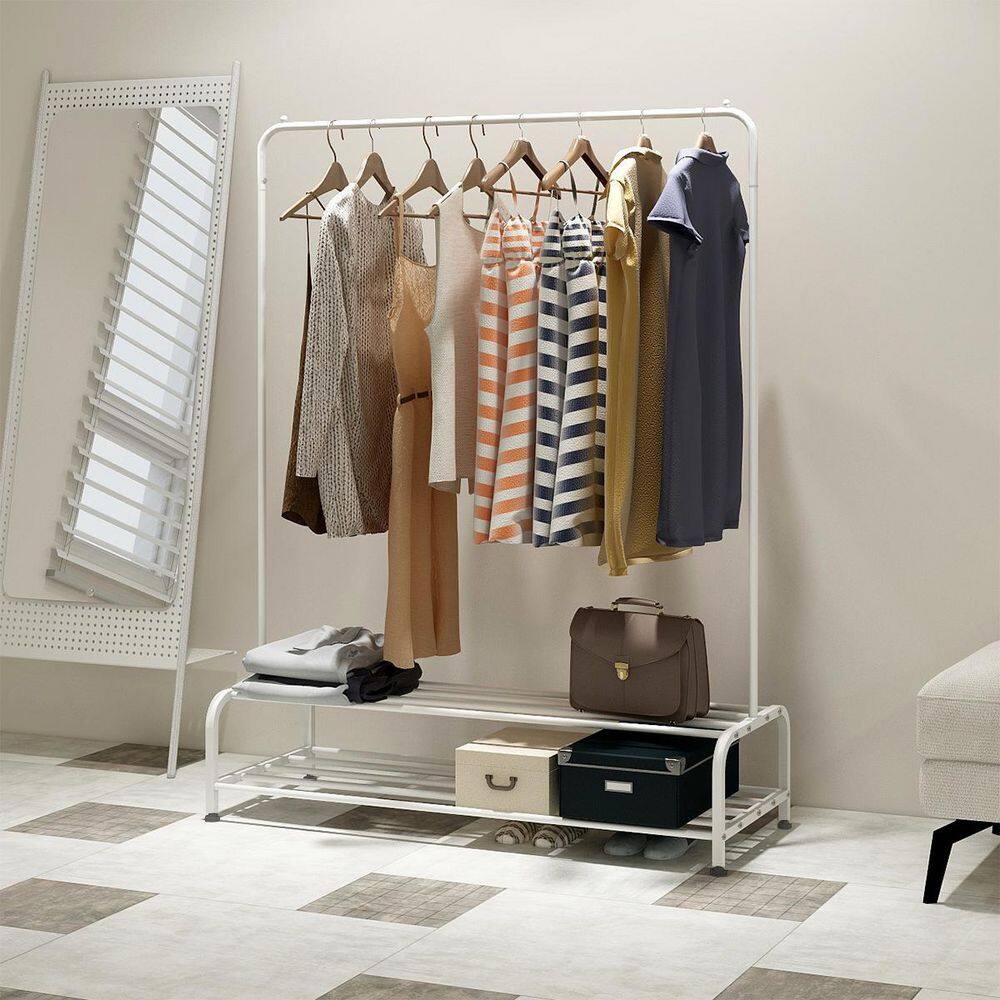 maocao hoom 44 in. W x 60 in. H White Metal Clothes Rack with Shelves