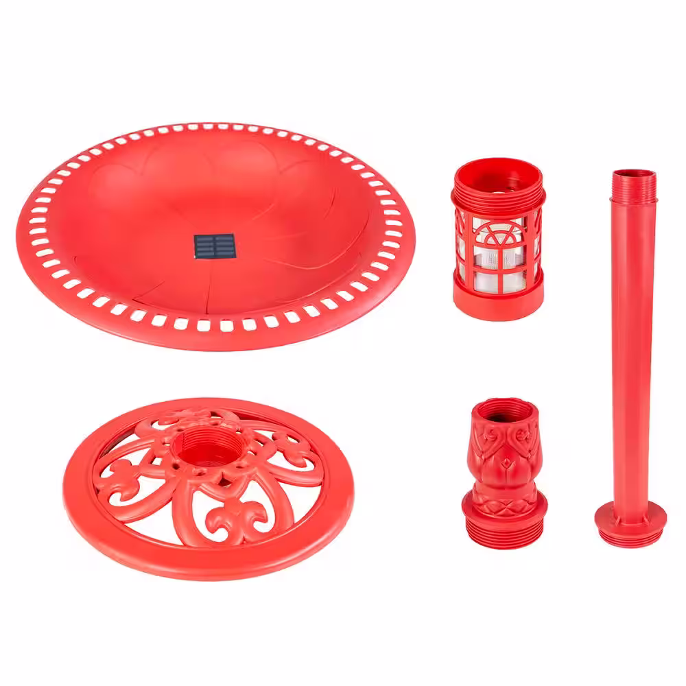 SunRay Beacon Point Solar Lighted Bird Bath in Red