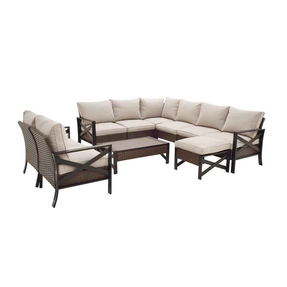 Patio Festival X-Arm 10-Pieces Wicker Conversation Set with Beige Cushions