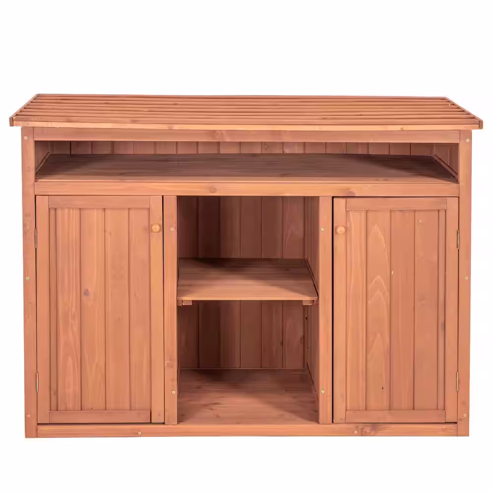 Leisure Season 50 in. W x 23 in. D x 36 in. H Medium Brown Cypress Short Display and Hideaway Storage Shed Cabinet