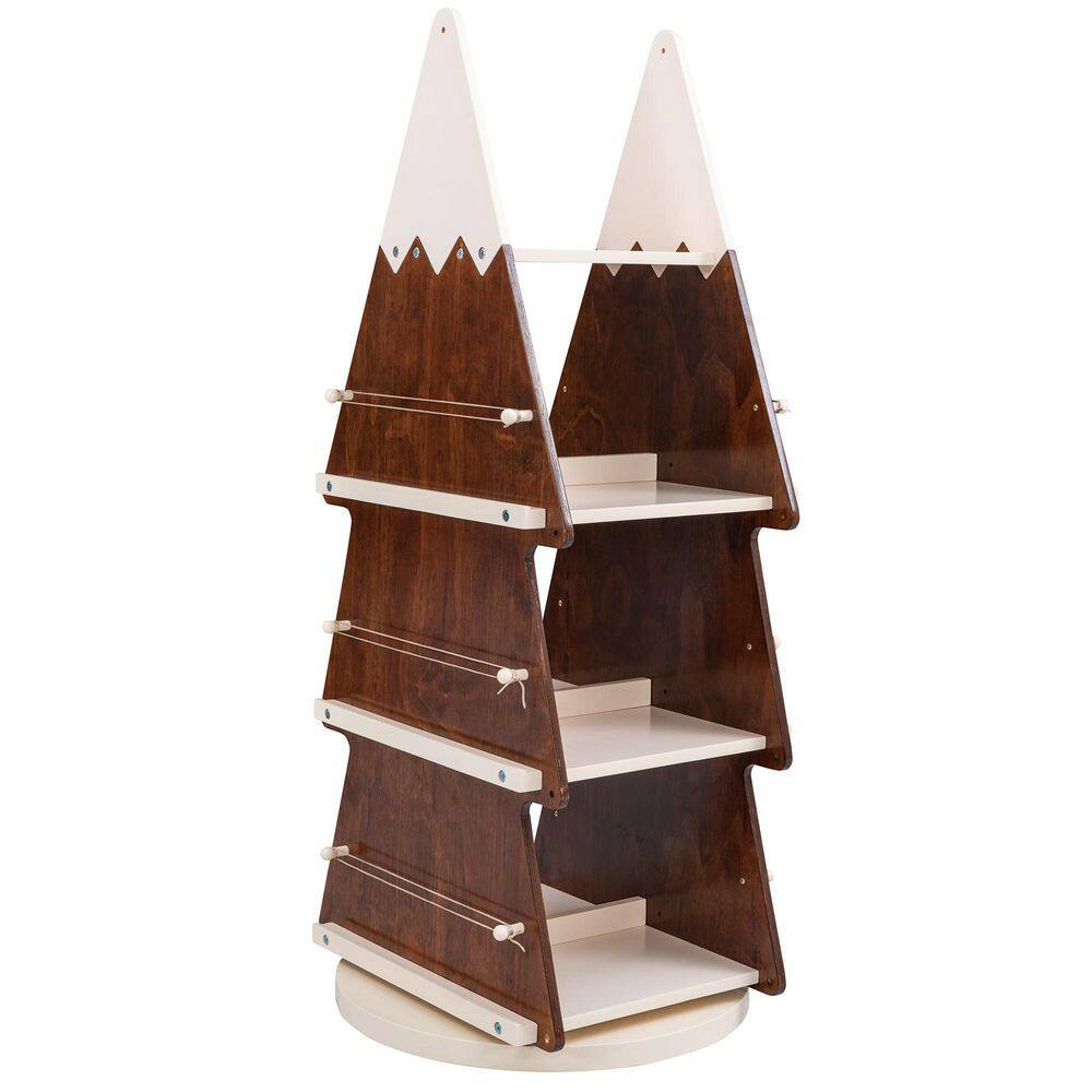 Harper & Bright Designs 23.6in. in. Wide Walnut 4 Shelf Christmas Rotating Wooden Bookcase