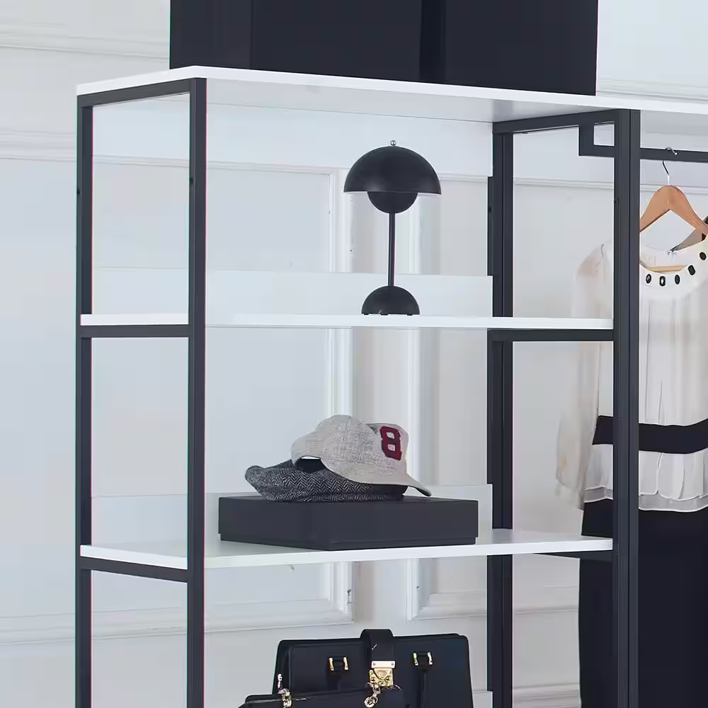 None Fiona 96 in. W White Freestanding 3 Tower System 7 -Shelf Walk in Wood Closet System with Metal Frame