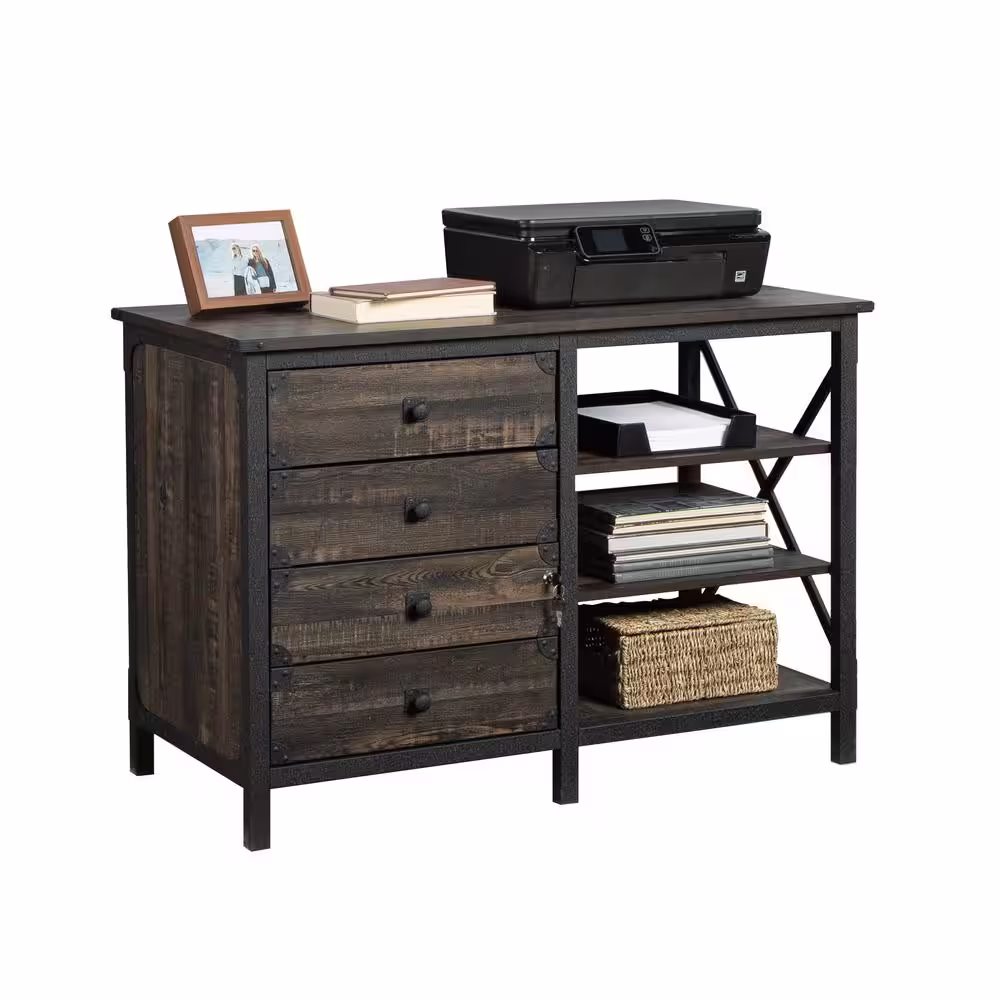 SAUDER Steel River Carbon Oak Accent Cabinet with File Storage and Metal Frame
