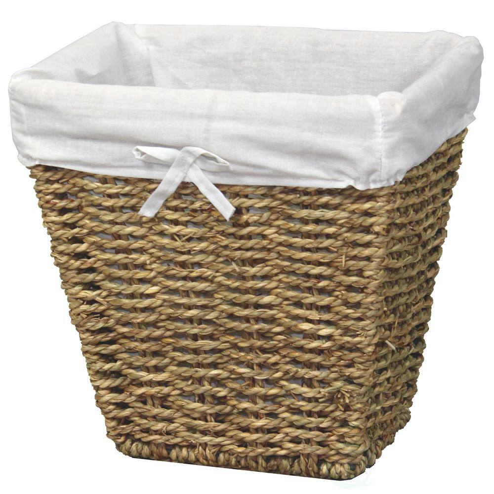 Vintiquewise 10.5 in. W x 8 in. D x 10.5 in. H Woven Seagrass Small Waste Bin Lined with White Washable Lining