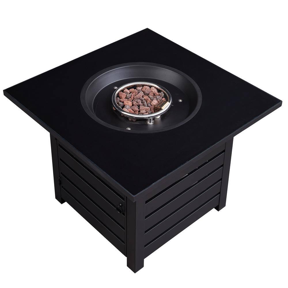 None 31.77 in. W x 23.62 in. H Square Black Metal Base Propane Gas Fire Pit with Black Ceramic Table Top