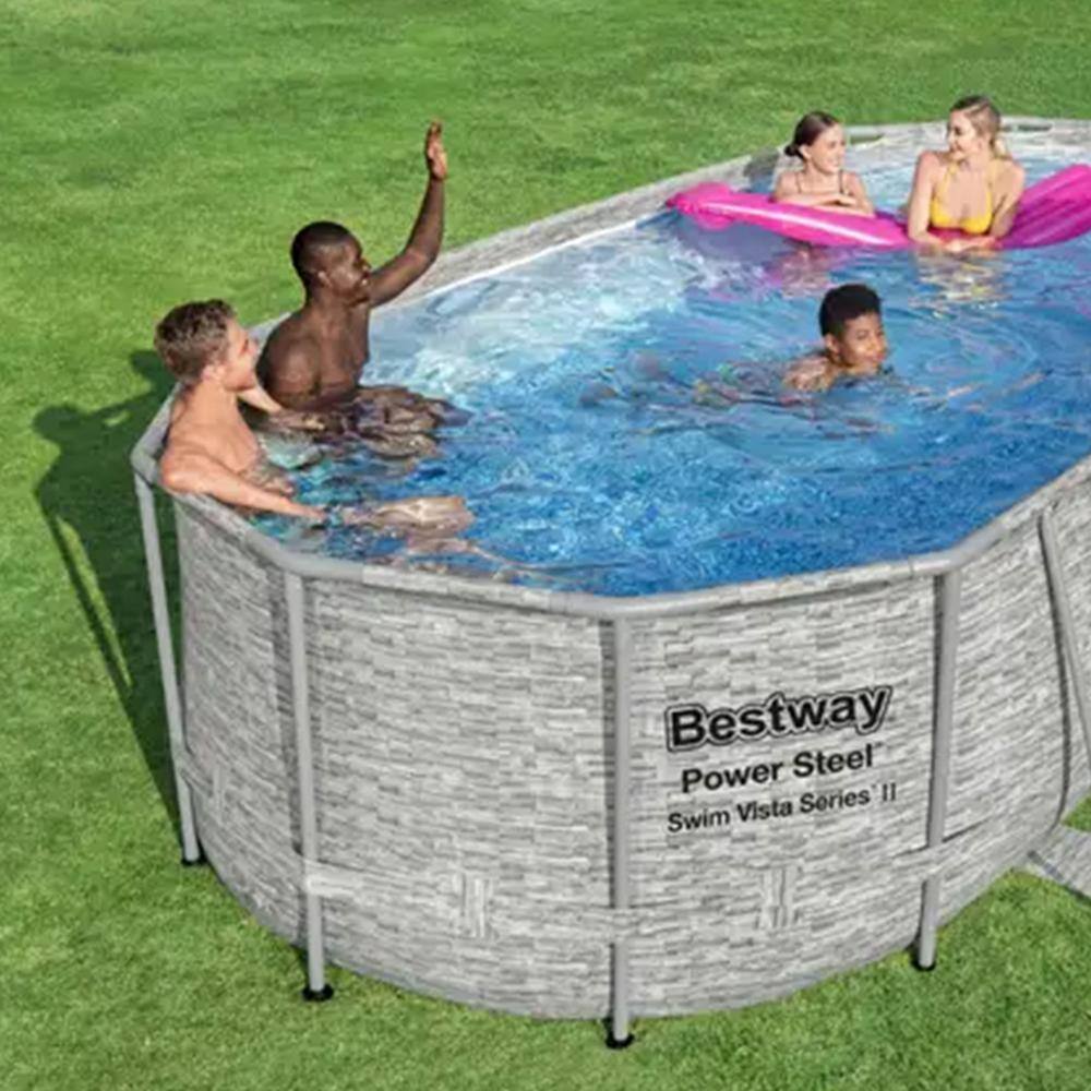 Bestway Power Steel Swim Vista 18 ft. x 9 ft. x 4 ft. Oval 48 in. Deep Steel Frame Pool Set