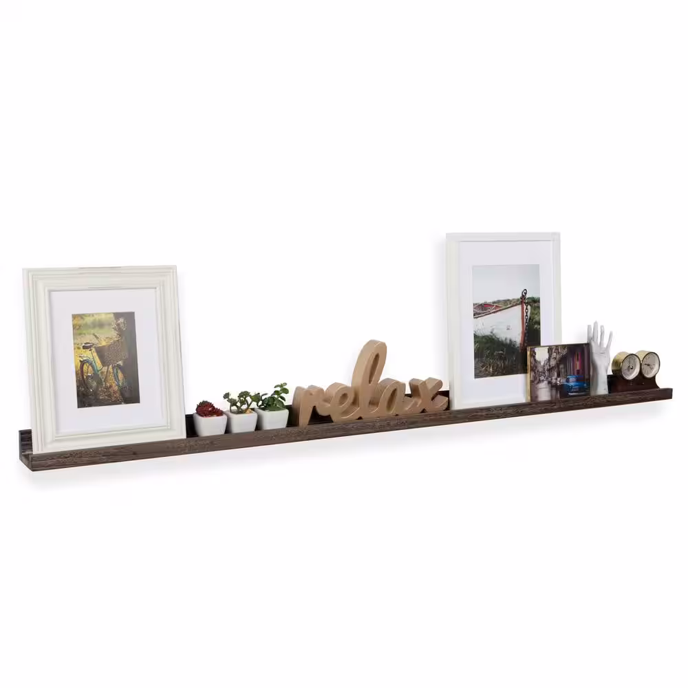 Rustic State Ted Wall Mount Extra Long Narrow Picture Ledge Shelf Display : 60 Inch : Torched Brown