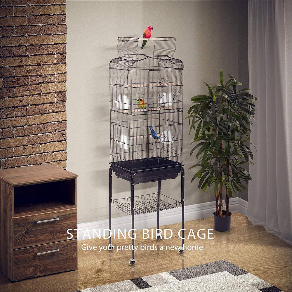 VIVOHOME 59.8 in. Wrought Iron Bird Cage with Play Top and Rolling Stand
