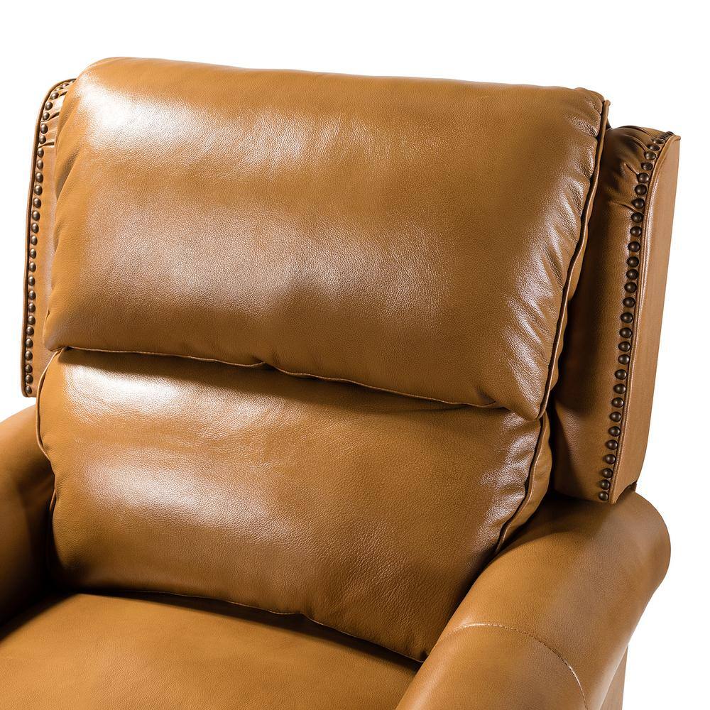 JAYDEN CREATION Elisabete Modern Retro Camel Nail Head Trim Genuine Leather Cigar Recliner with Tapered Birch Wood Legs