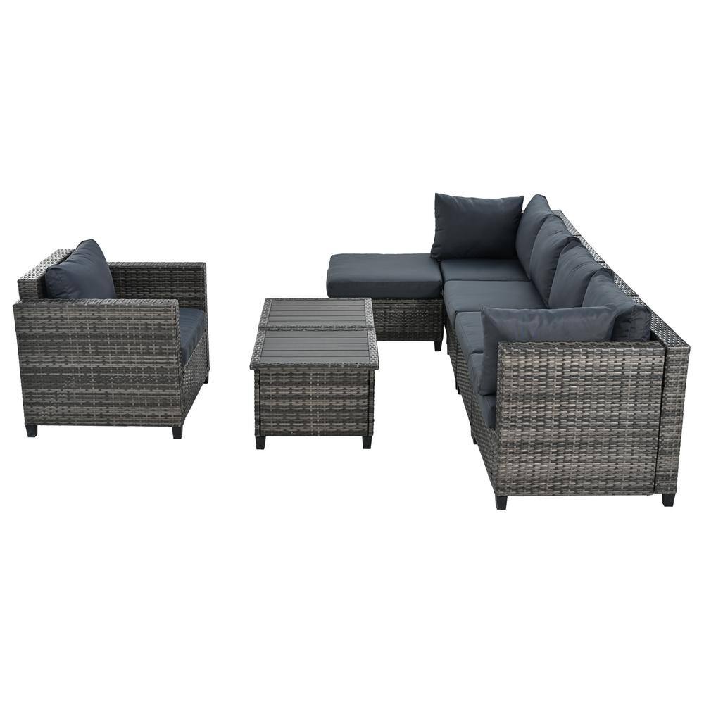 Nestfair 8-Piece Wicker Patio Conversation Set with Gray Cushions and 2 Coffee Tables