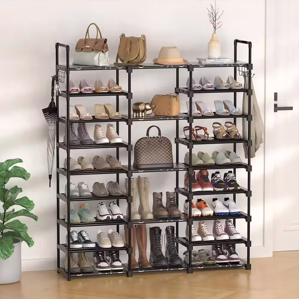 None 62 in. H 50-Pair 9-Tier Black Metal Shoe Rack