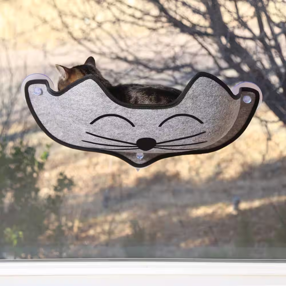 K and H Pet Products 27 in. x 11 in. Medium Gray EZ Mount Kittyface Window Bed