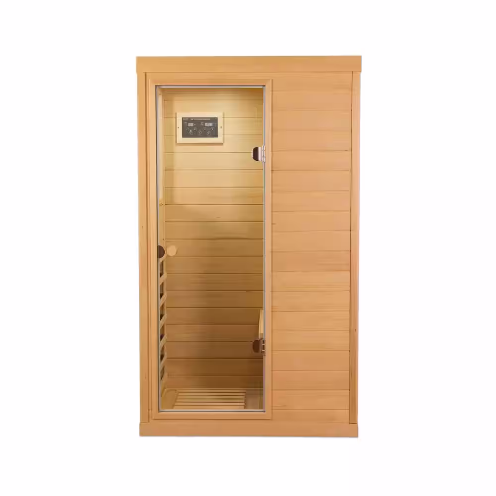 None 1-Person Hemlock Indoor Infrared Sauna with 6 Carbon Heaters Hemlock Left Side Door Sauna Room