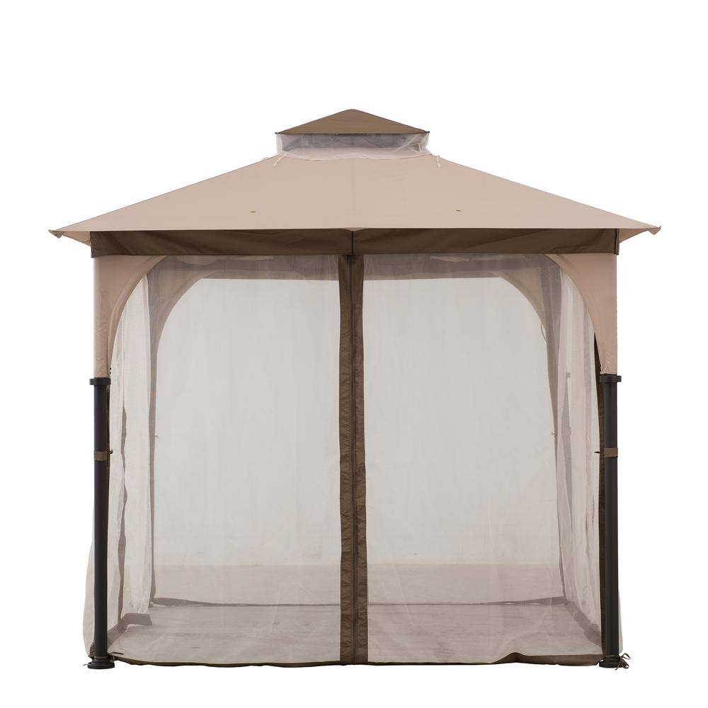 Sunjoy Gianna 9.5. ft. x 9.5 ft. Tan and Brown 2-Tone Steel Gazebo with Mosquito Netting