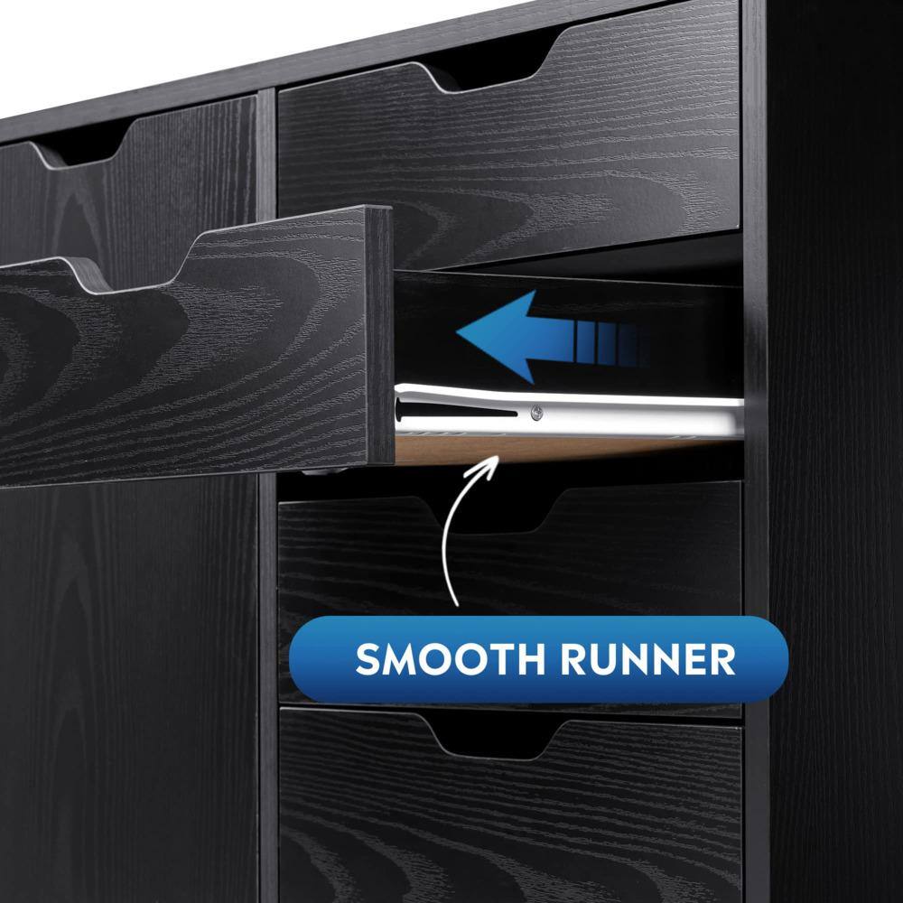 None Mobile 30.8 in. W x 25.5 in. H x 15.8 in. D Wood Freestanding Cabinet in Black with Drawers