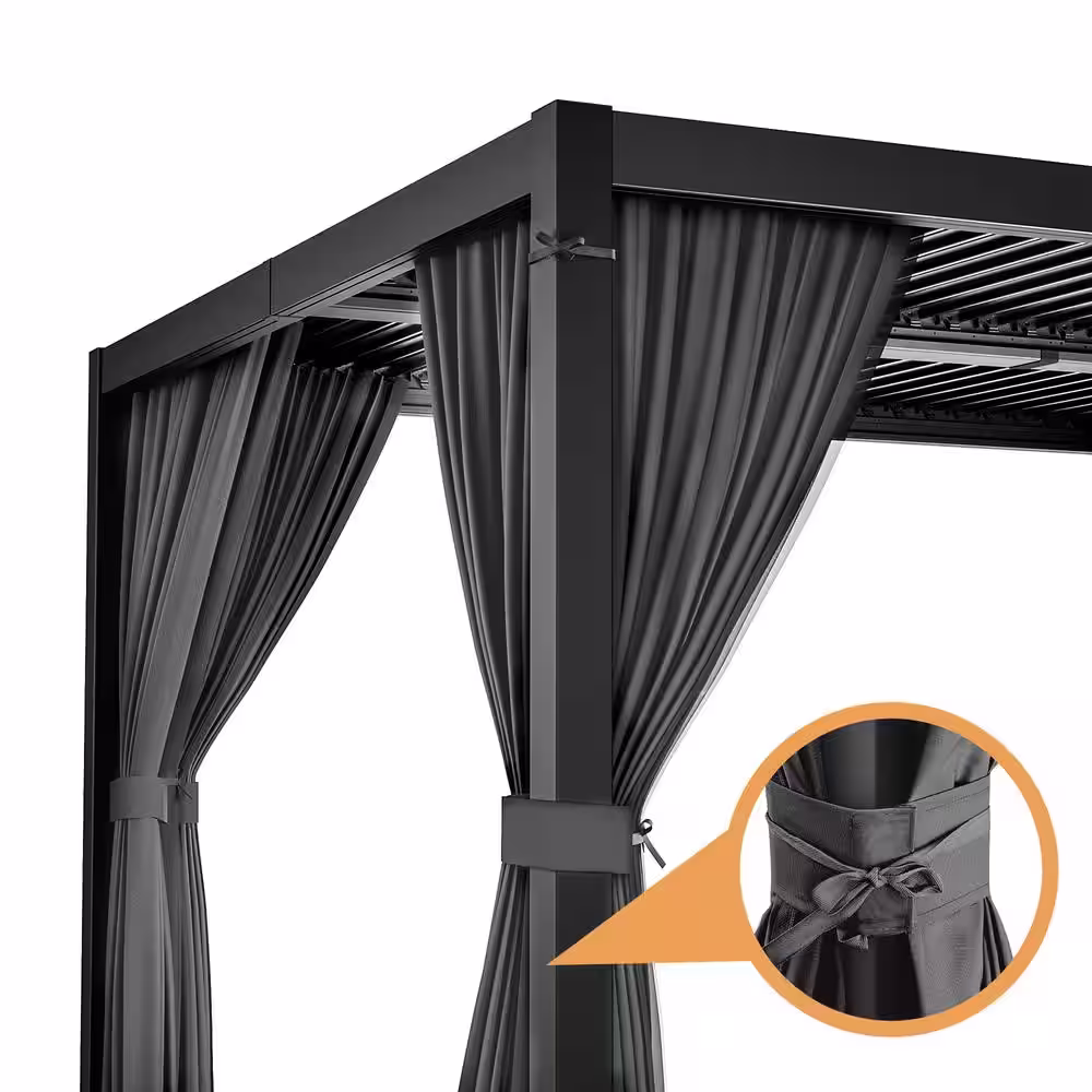 EGEIROSLIFE 10 ft. x 13 ft. Aluminum Louvered Pergola with Adjustable Roof and Gray Curtains