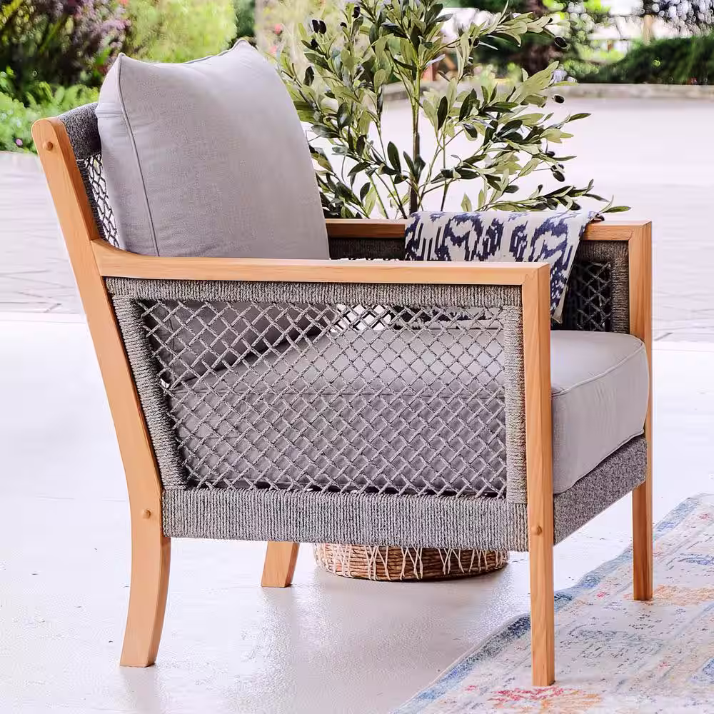 Cambridge Casual Nassau 4-Piece Teak Wood Patio Conversation Set with Gray Cushion