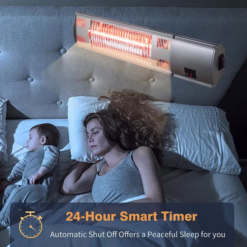 None 1500-Watt Super Quiet Wall-Mounted Sliver Electric Heaters with Remote Control