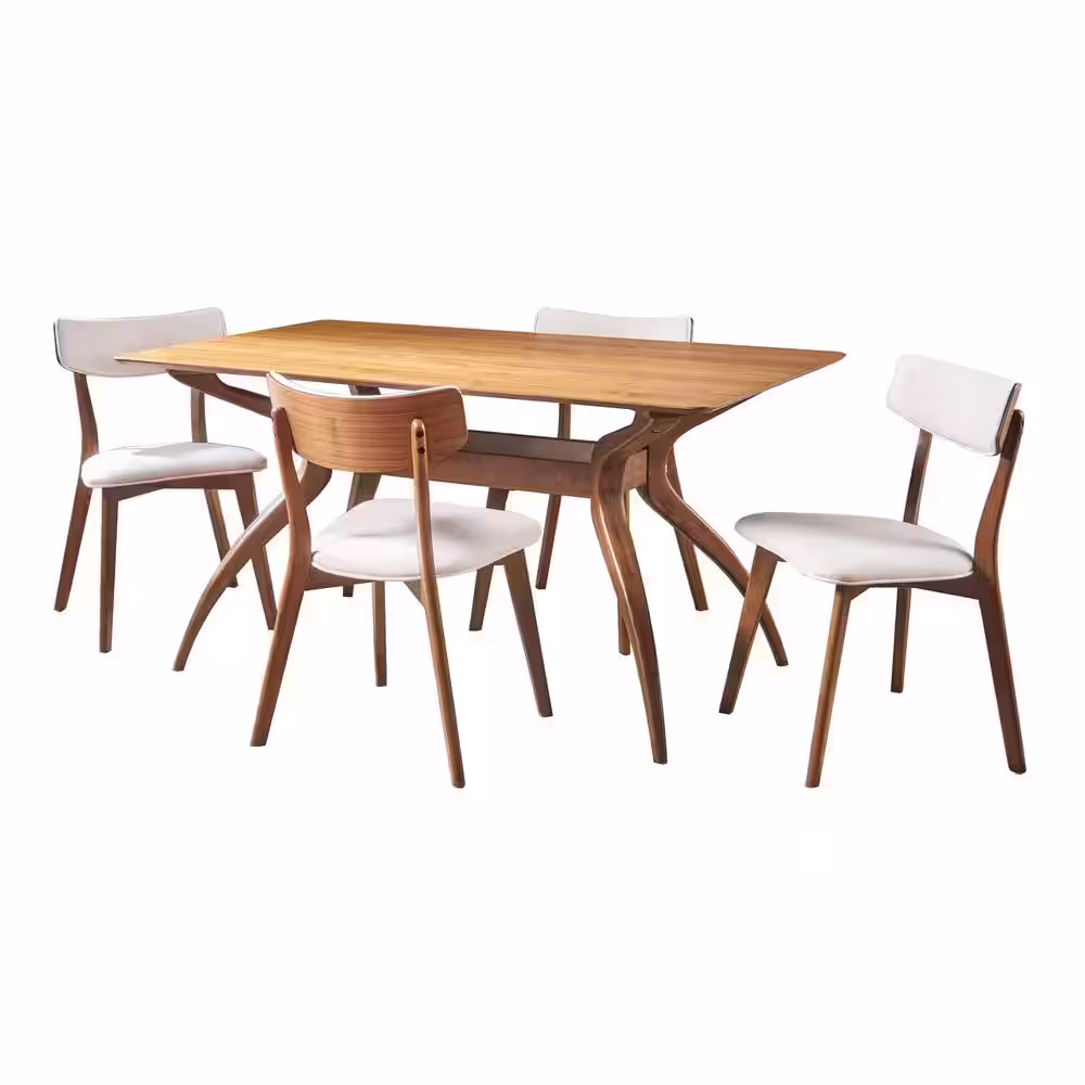 Noble House Nissie 5-Piece Natural Walnut and Light Beige Dining Set