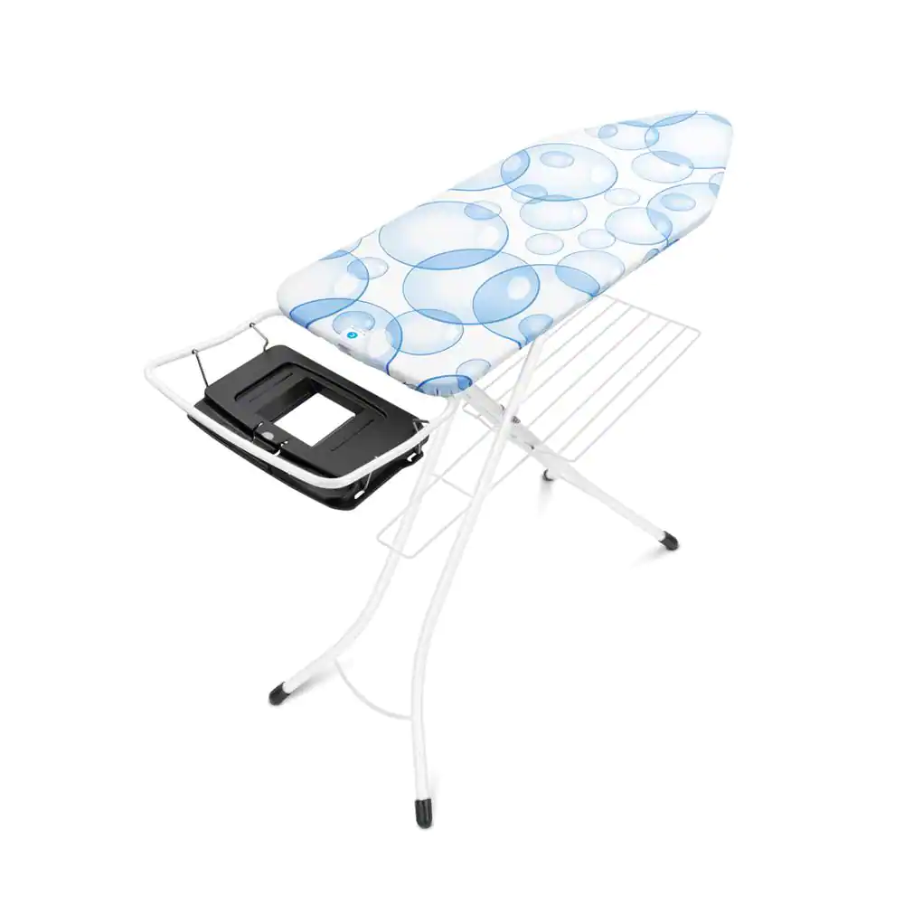 Brabantia Ironing Board C with Foldable Steam Unit Holder, Linen Rack, Perfectflow Bubbles Cover and White Frame