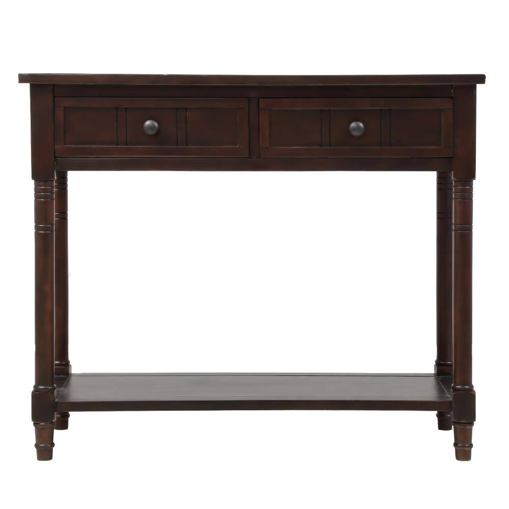 Harper & Bright Designs 36 in. Espresso Standard Rectangle Wood Console Table with 2-Drawers