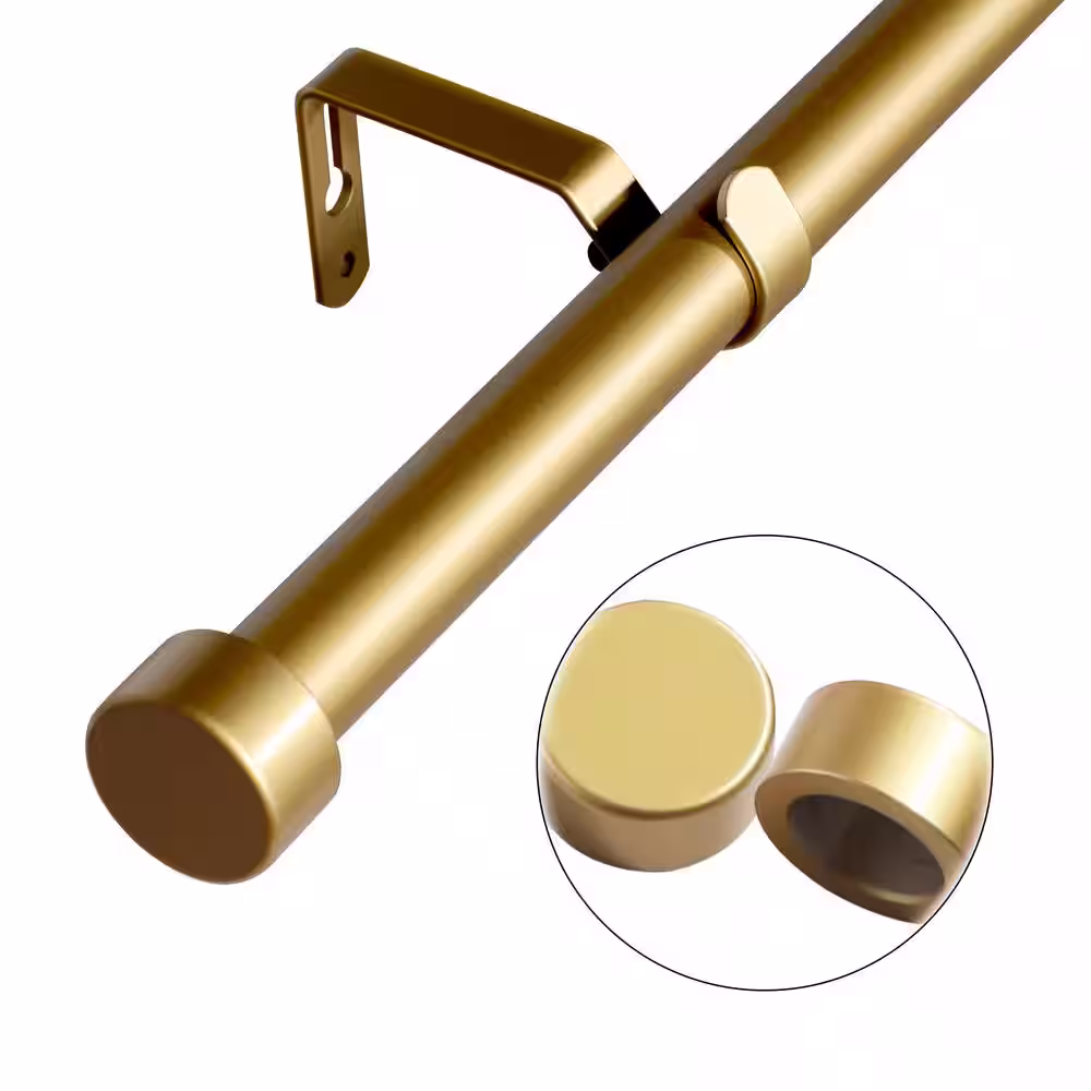 LORDEAR 48 in. - 88 in. Adjustable Single Curtain Rod 1 in. in Gold with End Cap Finials