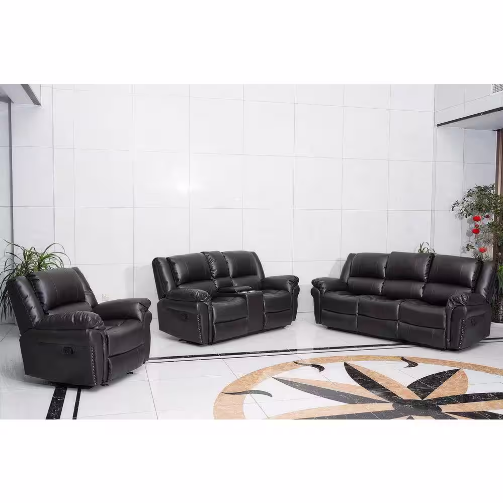 hzlagm Yingj 212 in. Wide Pillow Top Arm Faux Leather Straight Reclining and Storage Sofa in Brown