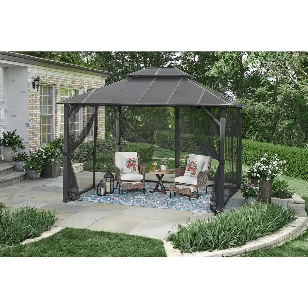 Hampton Bay Parksbury 10 ft. x 12 ft. Antique Pewter Hard Top Gazebo