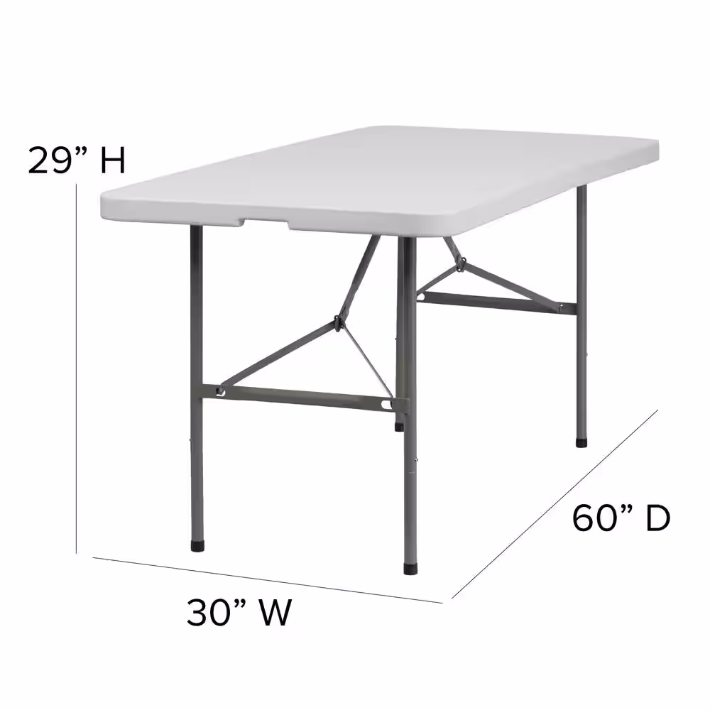 None 60 in. Granite White Plastic Tabletop Metal Frame Folding Table