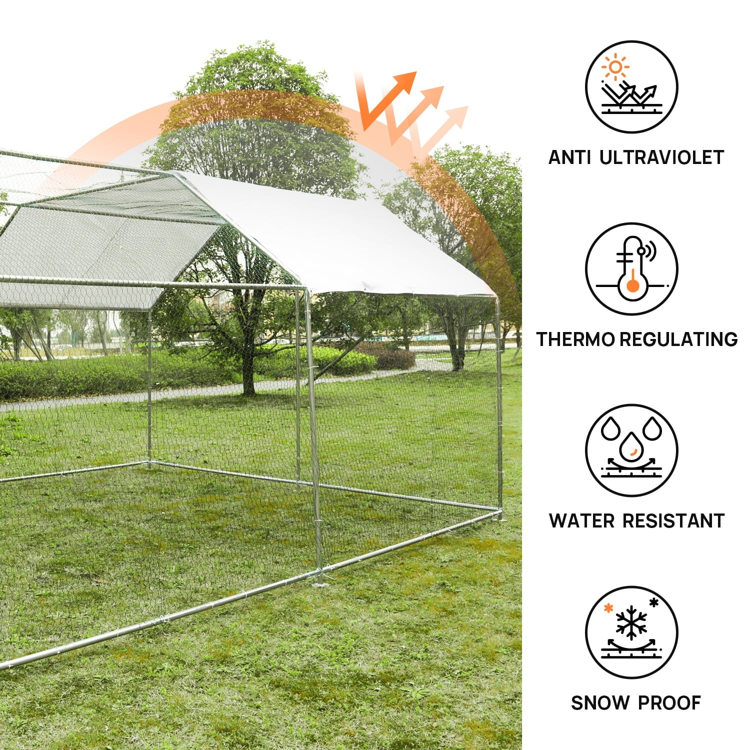 10'x10' Outdoor Heavy Duty Chicken Coops Walk in Metal Chicken Cages Large Pets Raise Crate Protector Poultry Rabbit House with Waterproof Cover Backyard